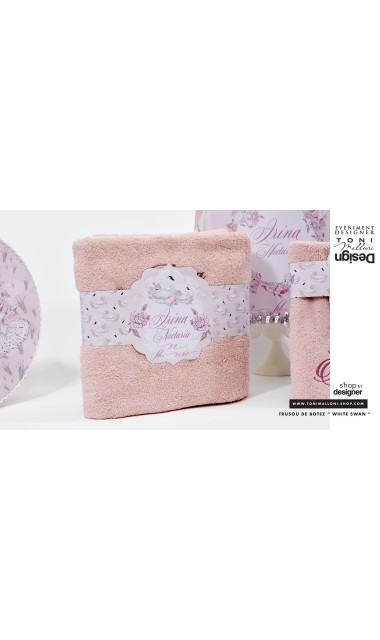 Trusou de botez cu lebede si motive florale personalizat pentru fete, Lebada alba 32